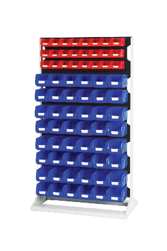 Rack à bacs fixe double face – 10 panneaux, 48 bacs rouges, 96 bacs bleus – Dimensions 1000x550x1775mm - Image 1