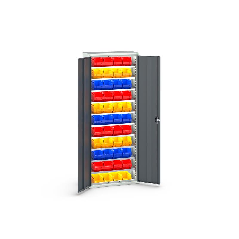 Armoire à bacs Verso – 10 tablettes réglables – 44 bacs inclus – 800x350x2000 mm - Image 1