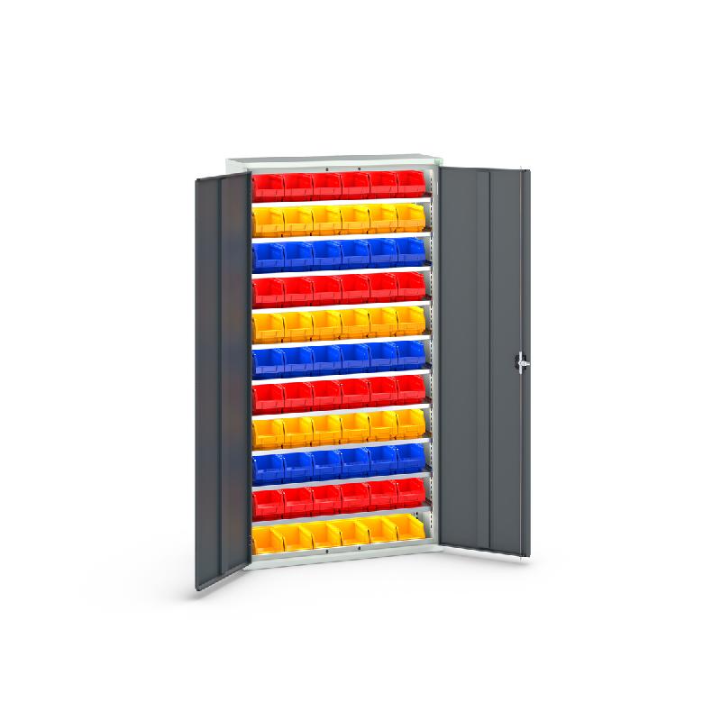 Armoire à bacs Verso – 10 tablettes – 66 bacs – Acier robuste – 1050x350x2000 mm - Image 1