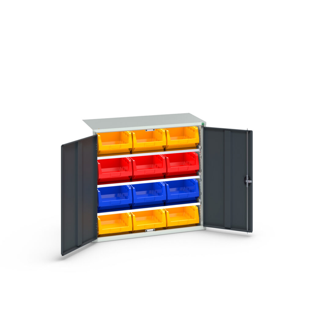 Armoire à bacs Verso – 3 tablettes réglables – 12 bacs N°5 – Acier robuste – 1050x550x1000 mm - Image 1