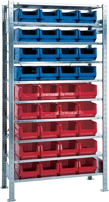 Étagère à  emboîter H2000xl1000xP400 mm étagère de base 10 supports en acier 16 x MK3Z bleu, 20 x MK3Z rouge - Image 1