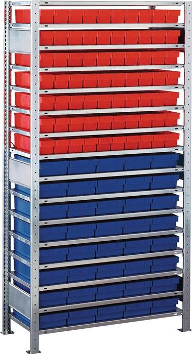 Étagère à  emboîter H2000xl1000xP400 mm étagère extension 16 supports en acier 70 x L 400 mm rouge/40 x L 400 mm bleu SCHULTE - Image 1