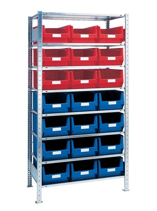 Étagère à  emboîter H2000xl1000xP500 mm étagère de base 8 supports en acier 12 x MK2 bleu, 9 x MK2 rouge - Image 1