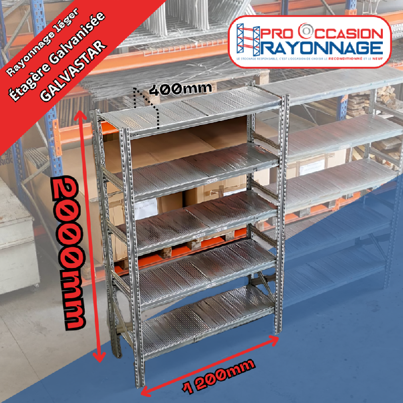 Étagère Galvastar Acier Galvanisé – Hauteur 2000mm, Longueur 1200mm, Profondeur 400mm - Image 1