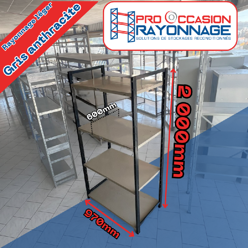 Étagère – Hauteur 2000mm, Longueur 970mm, Profondeur 600mm – Grise anthracite 1