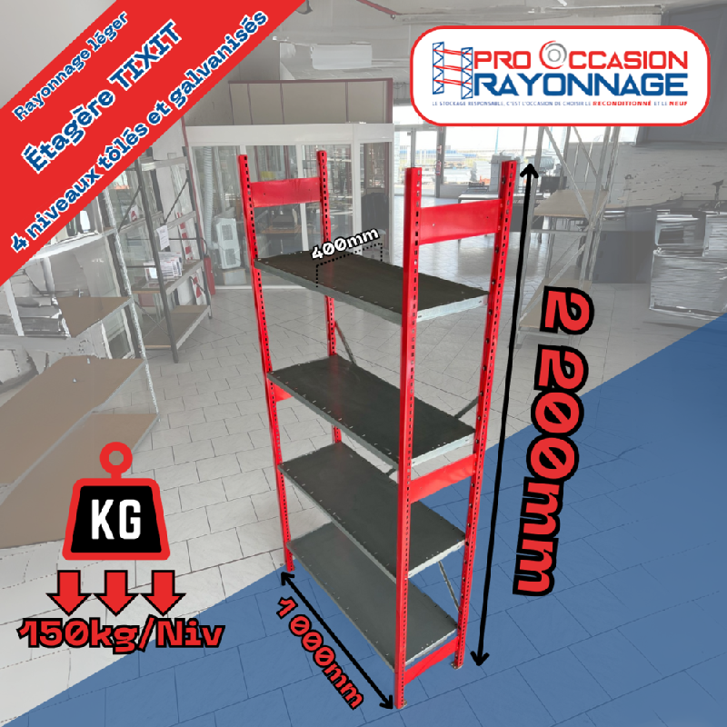 Étagère tôlée galvanisée – Hauteur 2200mm – Profondeur 400mm – Largeur 1000mm – TIXIT - Image 1