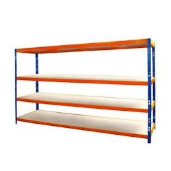 MODULO STORAGE Etagère 4 plateaux bois /métal 60x237xH200,8 cm 700 kg/plateau finition peinture époxy bicolore bleu et orange – acier R60x237/4/700 - Image 1