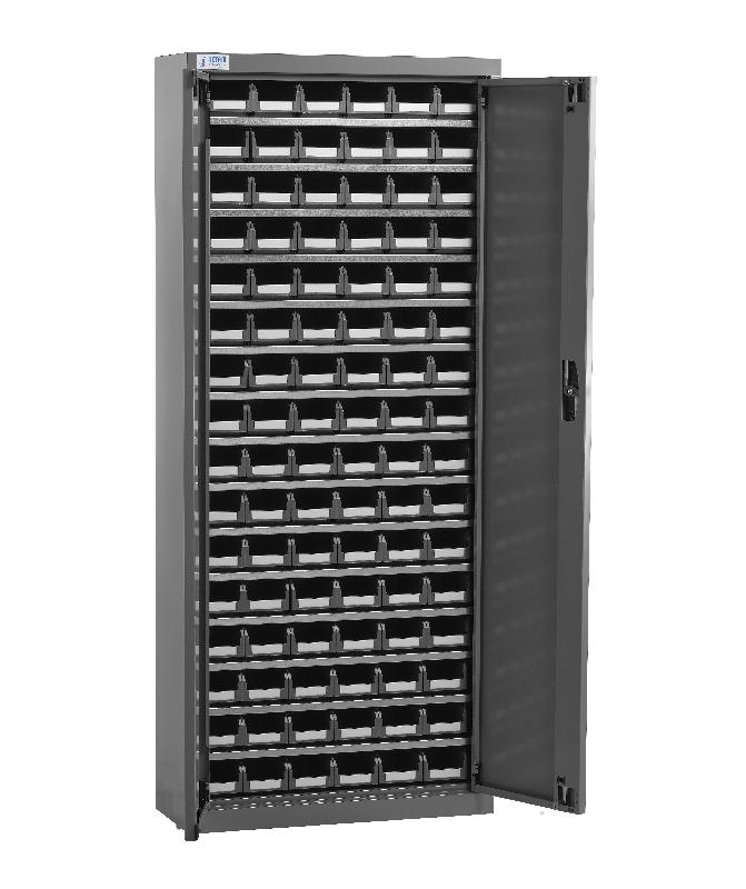 Armoire porte-bacs 96 bacs plastique gris 1 litre avec portes – 2912602 - Image 1