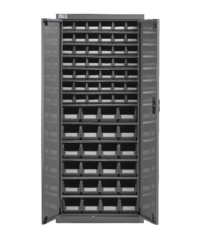 Armoire porte-bacs moyenne avec portes et 66 bacs coloris gris – 8800844 - Image 1