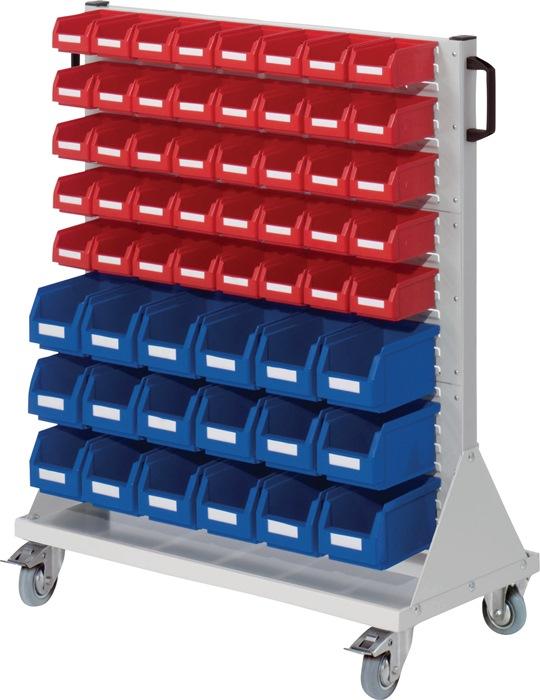 Chariot à  roulettes RasterMobil H1230xl1000xP500mm Boîtex.18xtaille6 bleu/40xtaille 7 rouge RASTERPLAN - Image 1