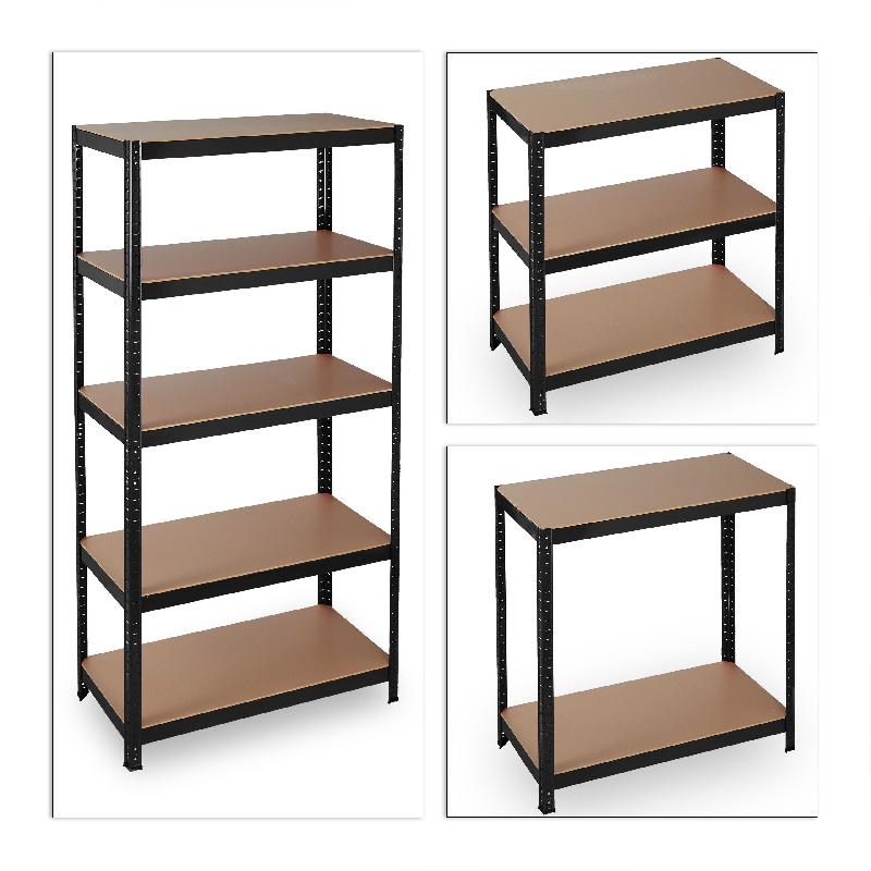 Étagère charge lourde – Meuble de rangement à clip – Cave, garage – Acier MDF noir – 180 cm – Réf : 13_0001062 - Image 1