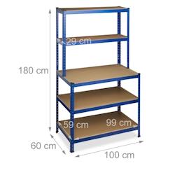 Helloshop26 – Étagère charge lourde garage établi 900 kg supporté à clipser 5 niveaux cave 180 cm bleu 13_0001063 – bleu 3000142398987 - Image 1