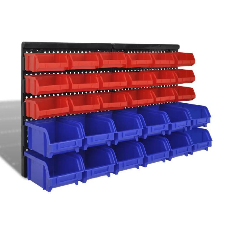 Jeu de paniers muraux de stockage en plastique – 30 pièces – bacs rouges et bleus – modèle 02_0003840 - Image 1