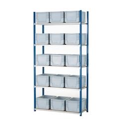 Kit rayonnage 5 niveaux 40 x 100 x 200cm avec 15 bacs 40 x 30cm et recouvrements bois PROVOST – bleu acier 340041140 - Image 1
