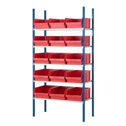 Kit rayonnage 5 niveaux 50 x 100 x 200cm avec 16 bacs 48,5 x 31cm et recouvrements bois PROVOST – bleu acier 340041141 - Image 1