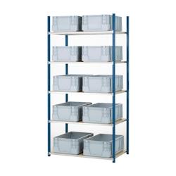Kit rayonnage 5 niveaux 60 x 100 x 200cm avec 10 bacs 60 x 40cm et recouvrements bois PROVOST – bleu acier 340041142 - Image 1