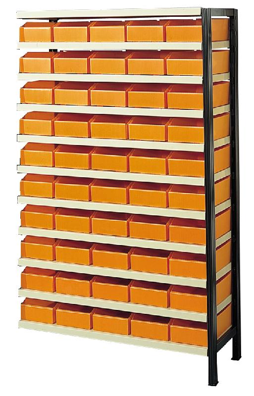 Kit suivant rayonnage avec 50 bacs plastiques oranges 7 l – 1602682s - Image 1