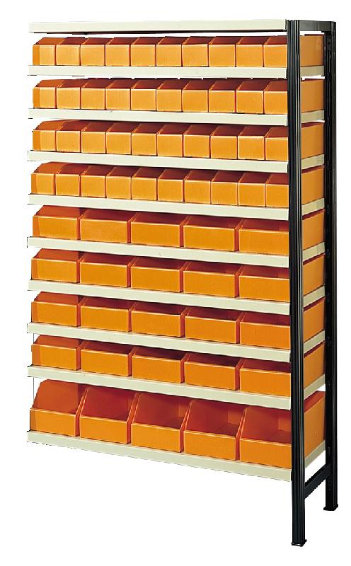Kit suivant rayonnage avec 65 bacs plastiques oranges – 1602684s - Image 1