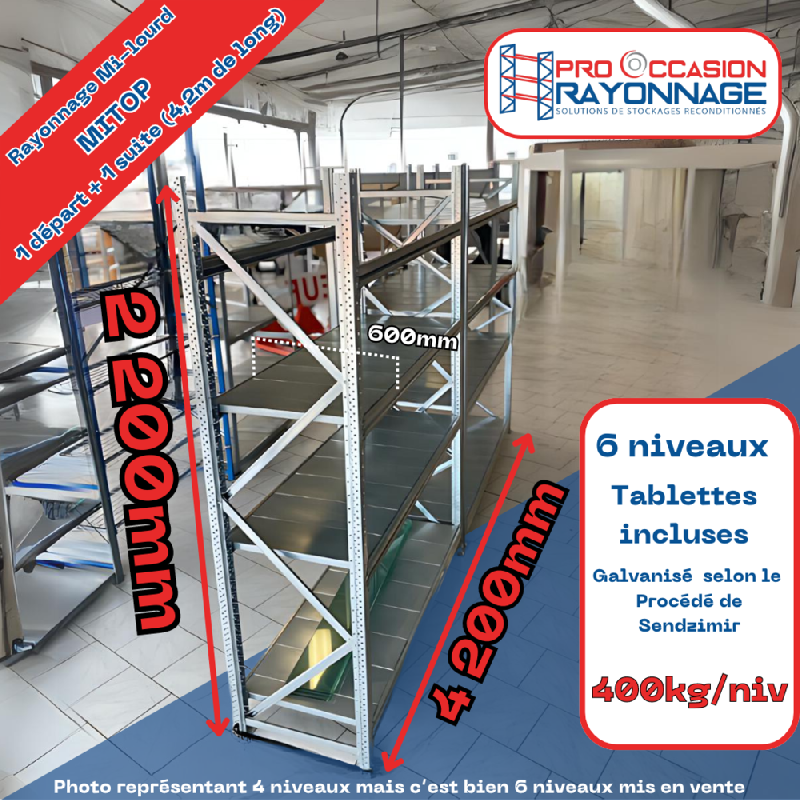 Rayonnage Mi-Lourd – Galvanisé (méthode Sendzimir) – Longueur : 4200mm – Lot 1 : MITOP - Image 1