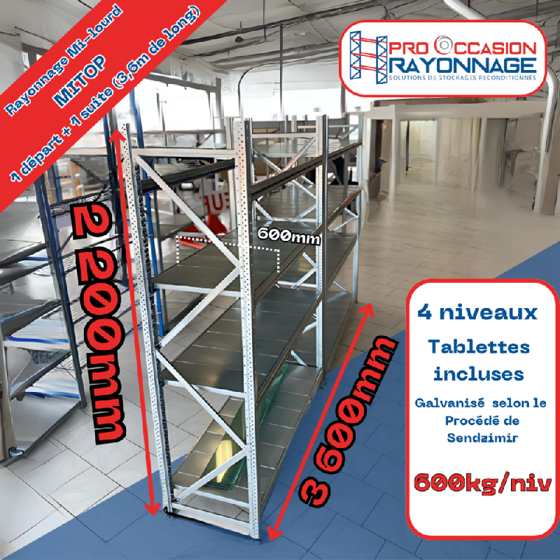 Rayonnage mi-lourd – Lot 2 – Galvanisé (méthode Sendzimir) – Longueur : 3600mm – MITOP - Image 1