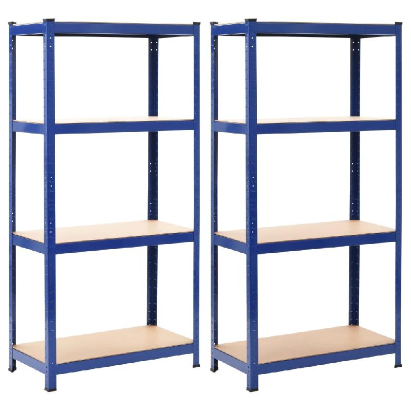 Lot de 2 étagères de rangement charge lourde robuste – acier galvanisé et MDF – 80 x 40 x 160 cm – bleu, capacité 320 kg - Image 1