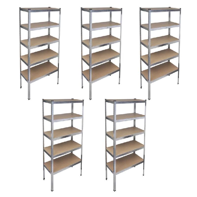 Lot de 5 étagères charge lourde robuste en MDF – 180 cm de rangement – Acier avec revêtement zinc – Capacité totale 875 kg - Image 1