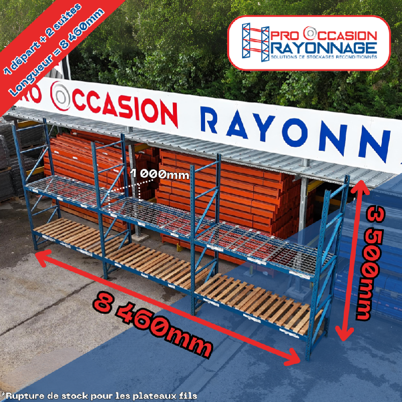 Lot de rayonnages industriels  – Provost – Propal – Hauteur 2 100mm, Longueur 8 460mm, Profondeur 1 000mm - Image 1