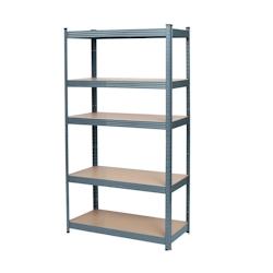 METRO Professional Étagère pour charges lourdes, métal/MDF, 180 x 90 x 45 cm, 5 étagères, gris/marron – gris métal 69180 - Image 1