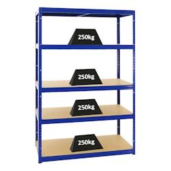 PROREGAL Étagère charge lourde BIG ELEPHANT M, HxLxP 180x120x60cm, 250kg par niveau, Bleu, Étagère robuste de Garage, Atelier – bleu acier RK2-05 - Image 1