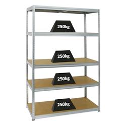 PROREGAL Étagère charge lourde BIG ELEPHANT M, HxLxP 180x120x60cm, 250kg par niveau, Galvanisé, Étagère robuste de Garage, Atelier – argenté aci - Image 1