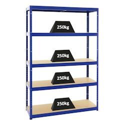 PROREGAL Étagère charge lourde BIG ELEPHANT S, HxLxP 180x120x45cm, 250kg par niveau, Bleu, Étagère robuste de Garage, Atelier – bleu acier RK2-02 - Image 1