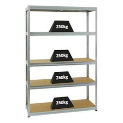 PROREGAL Étagère charge lourde BIG ELEPHANT S, HxLxP 180x120x45cm, 250kg par niveau, Galvanisé, Étagère robuste de Garage, Atelier – argenté aci - Image 1