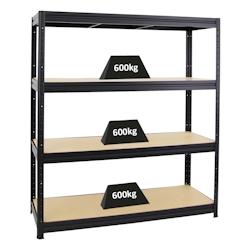 PROREGAL Étagère charge lourde DINO, HxLxP 180x160x60cm, 600kg par niveau, Noir, Étagère robuste de Garage, Atelier – noir métal PR_RK7-19 - Image 1