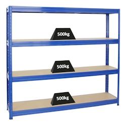 PROREGAL Étagère charge lourde DINO, HxLxP 180x200x45cm, 500kg par niveau, Bleu, Étagère robuste de Garage, Atelier – bleu métal PR_RK7-29 - Image 1