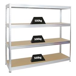 PROREGAL Étagère charge lourde DINO, HxLxP 180x200x60cm, 500kg par niveau, Galvanisé, Étagère robuste de Garage, Atelier – argenté métal PR_RK7-21 - Image 1