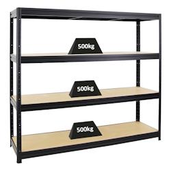 PROREGAL Étagère charge lourde DINO, HxLxP 180x200x60cm, 500kg par niveau, Noir, Étagère robuste de Garage, Atelier – noir métal PR_RK7-23 - Image 1