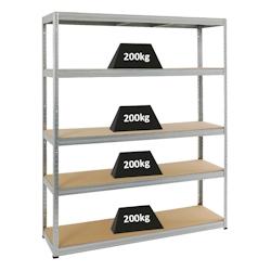 PROREGAL Étagère charge lourde GIANT ELEPHANT, HxLxP 180x150x45cm, 200kg par niveau, Galvanisé, Étagère robuste de Garage, Atelier – argenté aci - Image 1