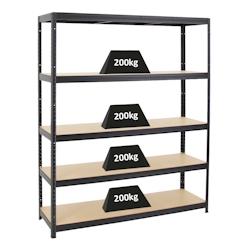 PROREGAL Étagère charge lourde GIANT ELEPHANT, HxLxP 180x150x45cm, 200kg par niveau, Noir, Étagère robuste de Garage, Atelier – noir acier RK4-03 - Image 1