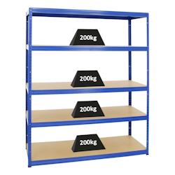 PROREGAL Étagère charge lourde GIANT ELEPHANT, HxLxP 180x150x60cm, 200kg par niveau, Bleu, Étagère robuste de Garage, Atelier – bleu acier RK4-06 - Image 1