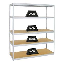 PROREGAL Étagère charge lourde GIANT ELEPHANT, HxLxP 180x150x60cm, 200kg par niveau, Galvanisé, Étagère robuste de Garage, Atelier – argenté aci - Image 1