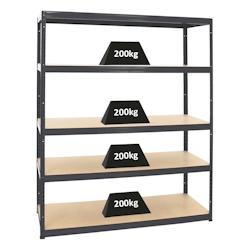 PROREGAL Étagère charge lourde GIANT ELEPHANT, HxLxP 180x150x60cm, 200kg par niveau, Noir, Étagère robuste de Garage, Atelier – noir acier RK4-07 - Image 1