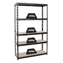 PROREGAL Étagère charge lourde GIANT TIGER, HxLxP 200x120x40cm, 265kg par Niveau, 5 Niveaux, Noir, Étagère robuste de garage, atelier, cave – noir - Image 1