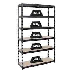 PROREGAL Étagère charge lourde GIANT TIGER, HxLxP 200x120x40cm, 265kg par Niveau, 6 Niveaux, Noir, Étagère robuste de garage, atelier, cave – noir - Image 1