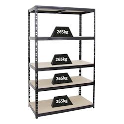 PROREGAL Étagère charge lourde GIANT TIGER, HxLxP 200x120x60cm, 265kg par Niveau, 5 Niveaux, Noir, Étagère robuste de garage, atelier, cave – noir - Image 1