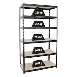 PROREGAL Étagère charge lourde GIANT TIGER XL, HxLxP 220x120x60cm, 265kg par Niveau, 6 Niveaux, Noir, Étagère robuste de garage, atelier, cave – n - Image 1