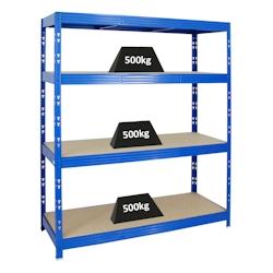 PROREGAL Étagère charge lourde RHINO, HxLxP 180x160x60cm, 500kg par niveau, Tablette 8mm, Bleu, Étagère de garage, étagère de rangement – bleu a - Image 1