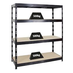 PROREGAL Étagère charge lourde RHINO, HxLxP 180x160x60cm, 500kg par niveau, Tablette 8mm, Noir, Étagère de garage, étagère de rangement – noir a - Image 1