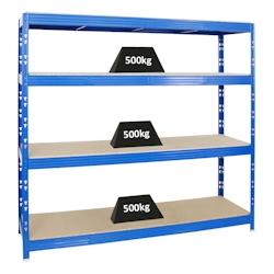 PROREGAL Étagère charge lourde RHINO, HxLxP 180x200x60cm, 500kg par niveau, Tablette 16mm, Bleu, Étagère de garage, étagère de rangement – bleu - Image 1