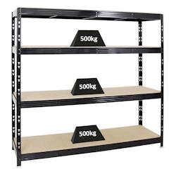 PROREGAL Étagère charge lourde RHINO, HxLxP 180x200x60cm, 500kg par niveau, Tablette 16mm, Noir, Étagère de garage, étagère de rangement – noir - Image 1