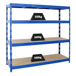 PROREGAL Étagère charge lourde RHINO, HxLxP 180x200x60cm, 500kg par niveau, Tablette 8mm, Bleu, Étagère de garage, étagère de rangement – bleu a - Image 1